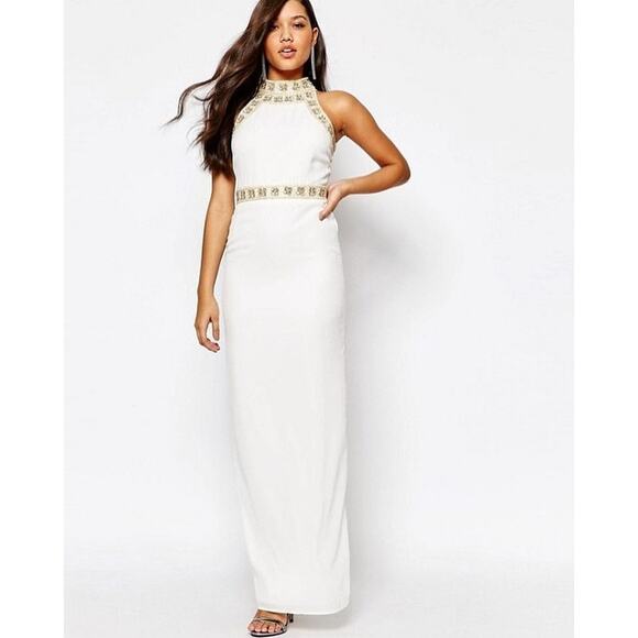 NWT Missguided Premium Ivory High Neck Embellished Maxi Dress Size 6 - Picture 1 of 1